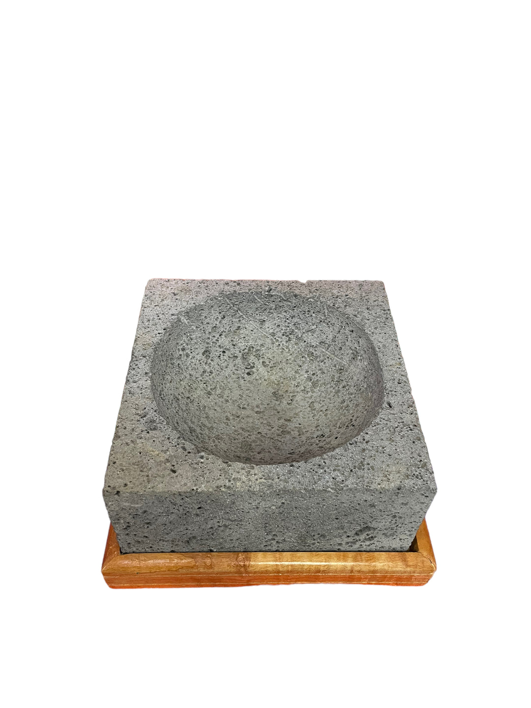 square molcajete with wood base