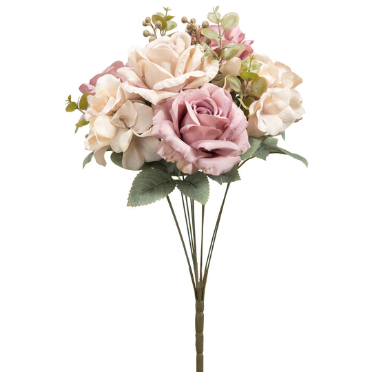 10 Head Antique Rose and Hydrangea Bush 18” 25-0835BHIV